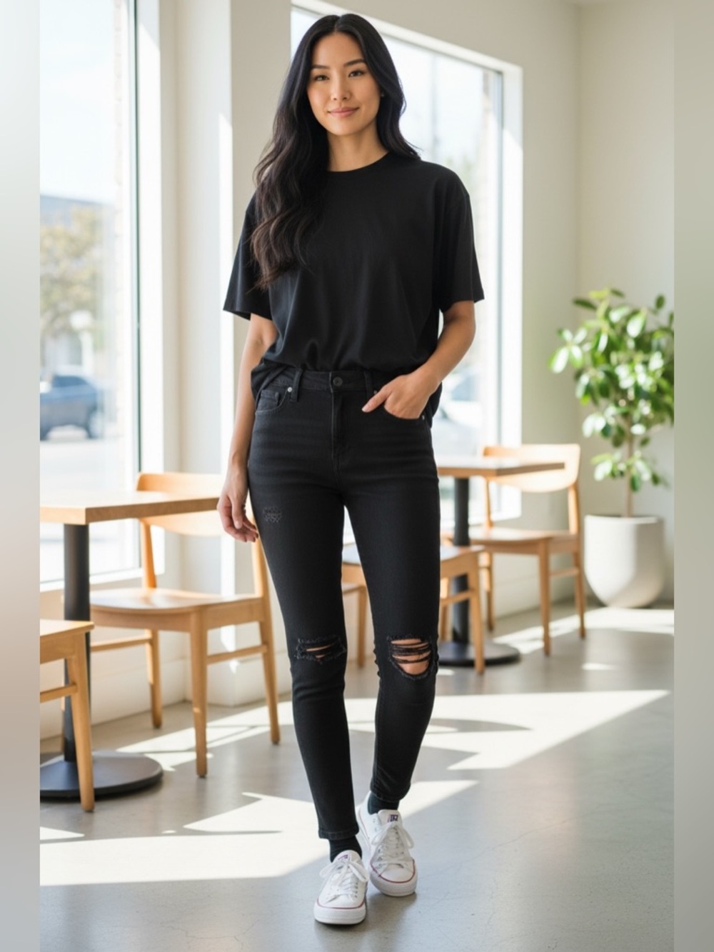 Jen 7 by 7 For All Mankind High-Rise Black Distressed Skinny Jeans